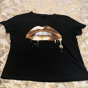 SHEIN Black Tee with Gold Dripping Lips